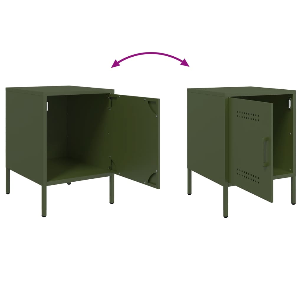 Olive Green Steel Bedside Cabinet - 36x39x50.5 cm