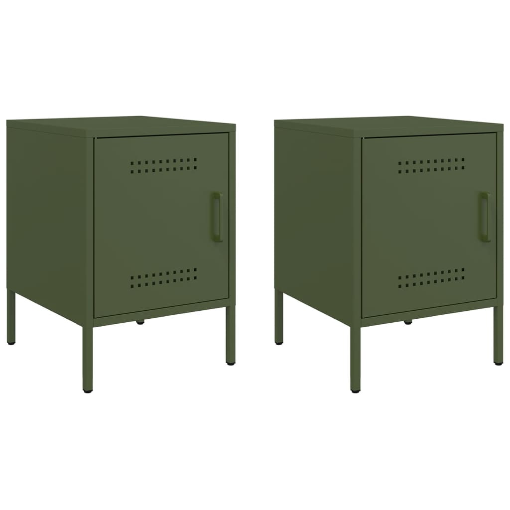 Olive Green Steel Bedside Cabinets - Set of 2, 36x39x50.5 cm