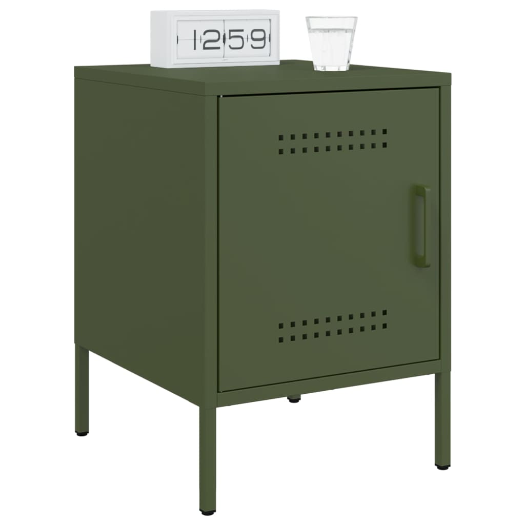 Olive Green Steel Bedside Cabinets - Set of 2, 36x39x50.5 cm