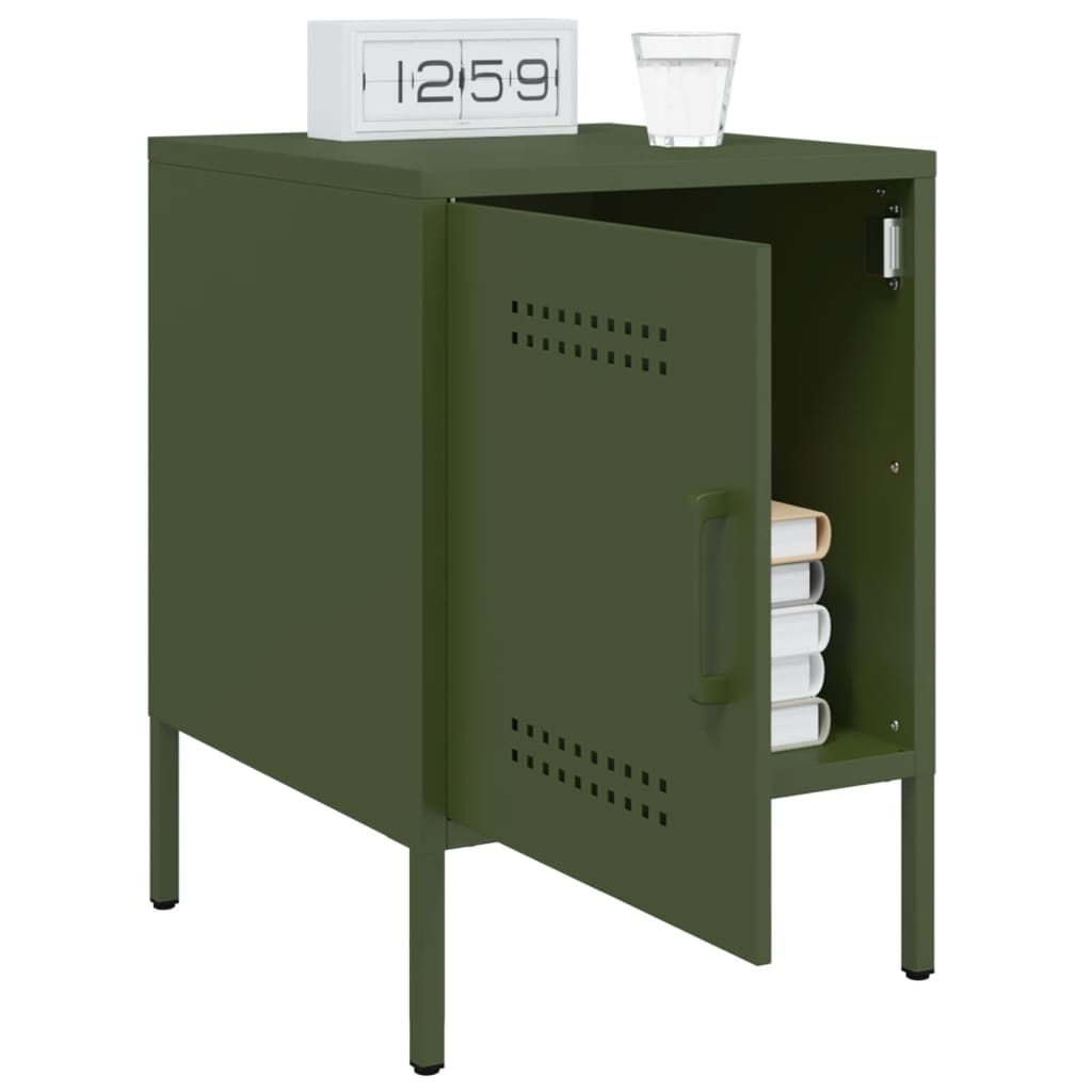 Olive Green Steel Bedside Cabinets - Set of 2, 36x39x50.5 cm