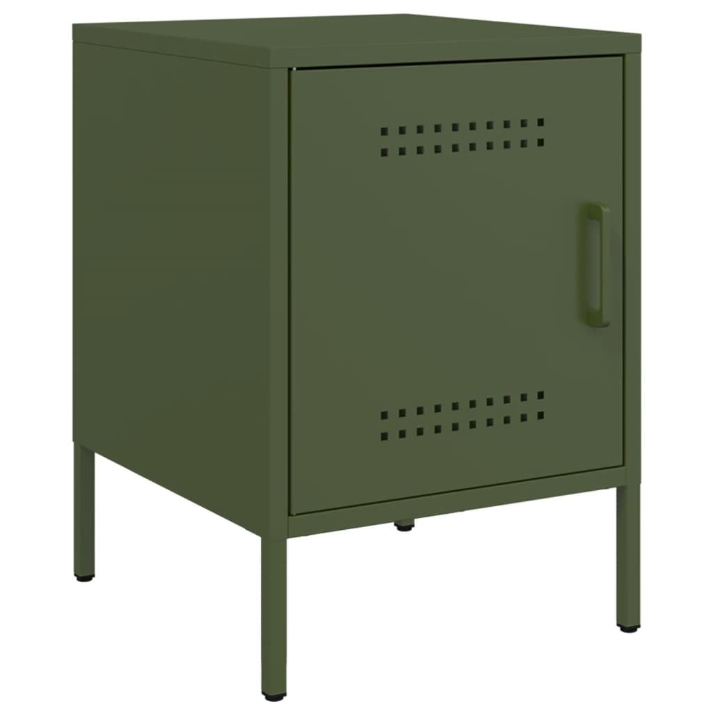Olive Green Steel Bedside Cabinets - Set of 2, 36x39x50.5 cm