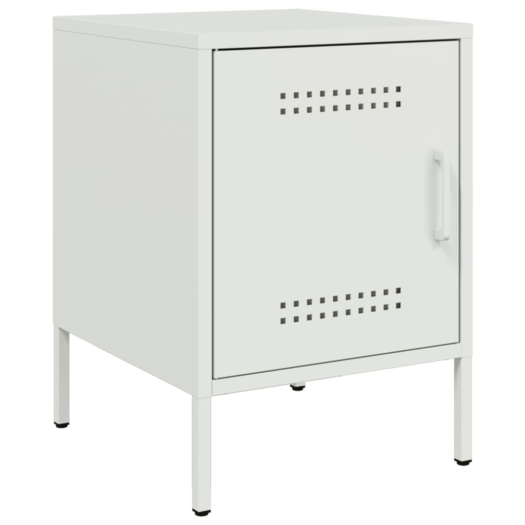 Sleek White Steel Bedside Cabinet 36x39x50.5 cm