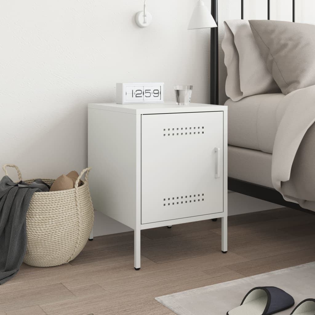 Sleek White Steel Bedside Cabinet 36x39x50.5 cm
