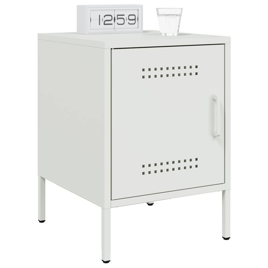 Sleek White Steel Bedside Cabinet 36x39x50.5 cm