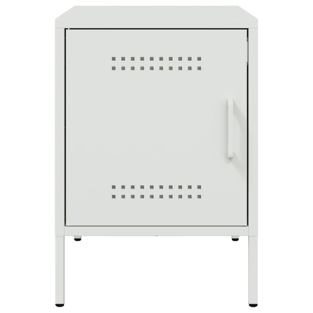 Sleek White Steel Bedside Cabinet 36x39x50.5 cm