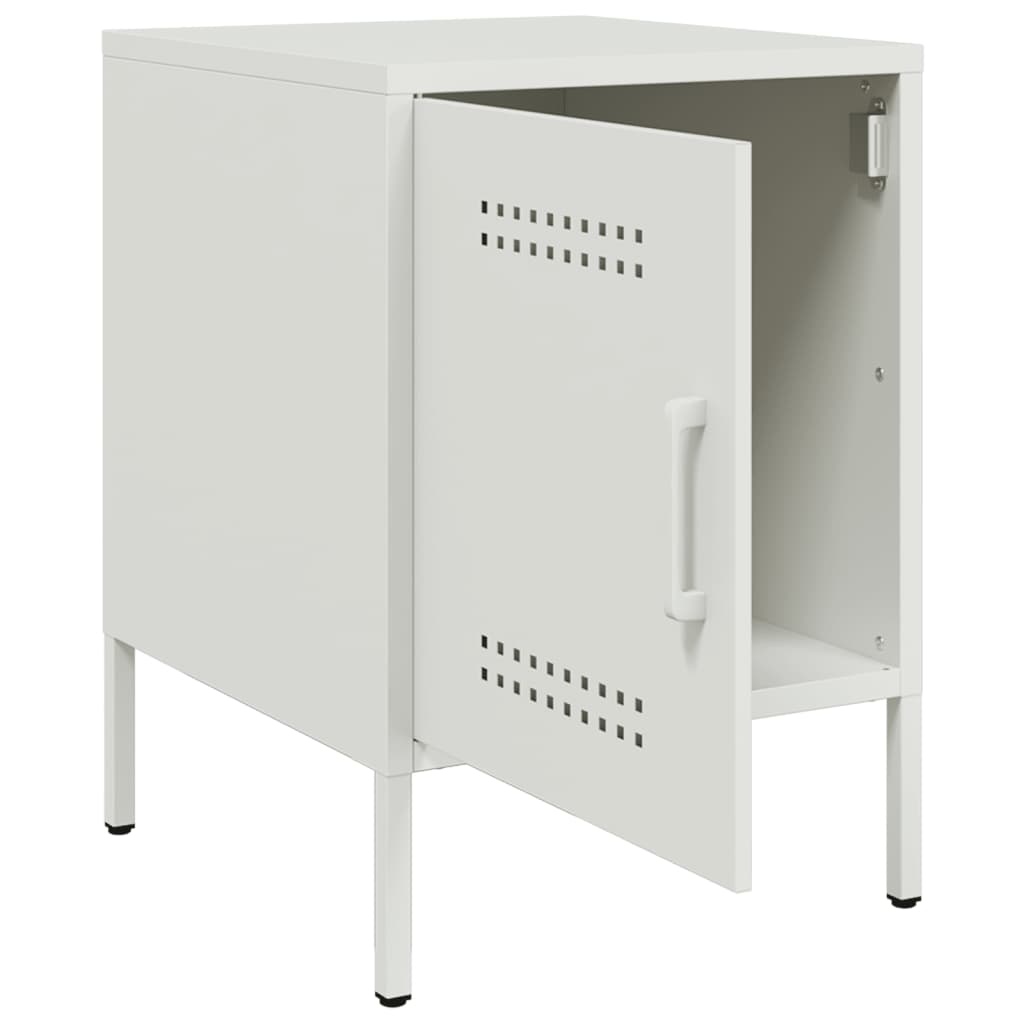 Sleek White Steel Bedside Cabinet 36x39x50.5 cm