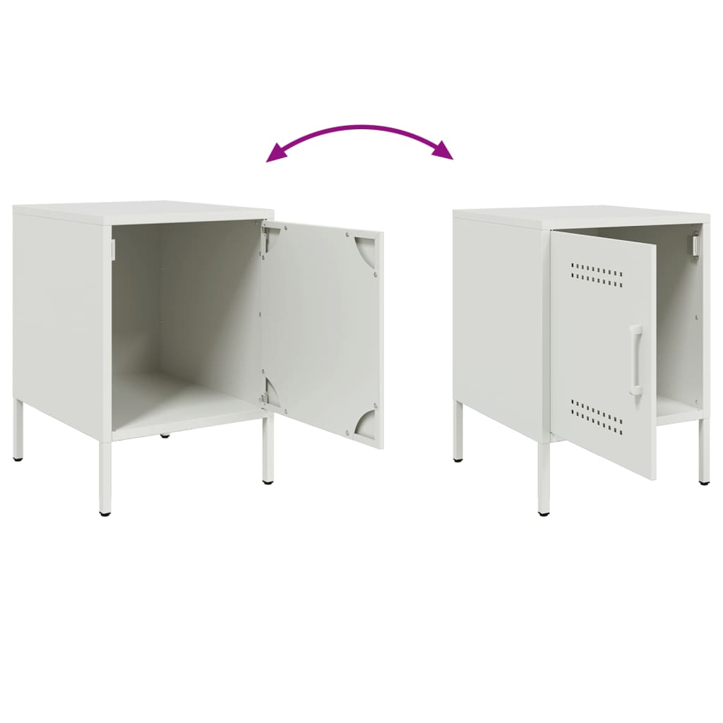 Sleek White Steel Bedside Cabinet 36x39x50.5 cm
