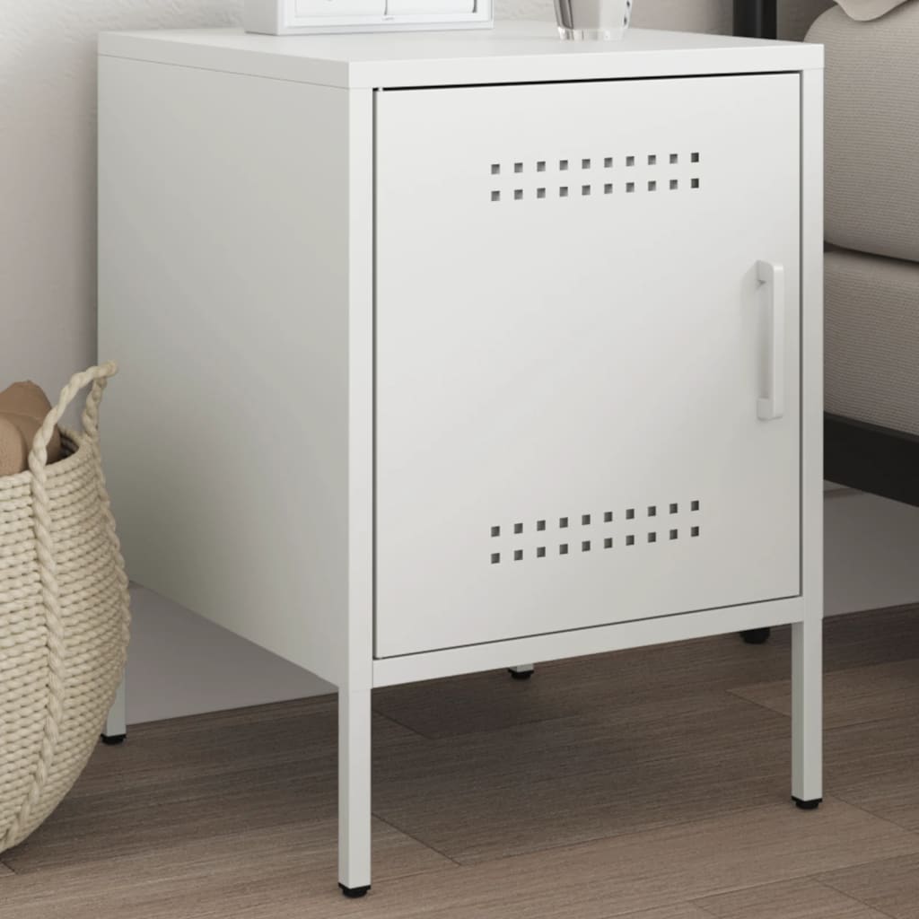 Sleek White Steel Bedside Cabinet 36x39x50.5 cm