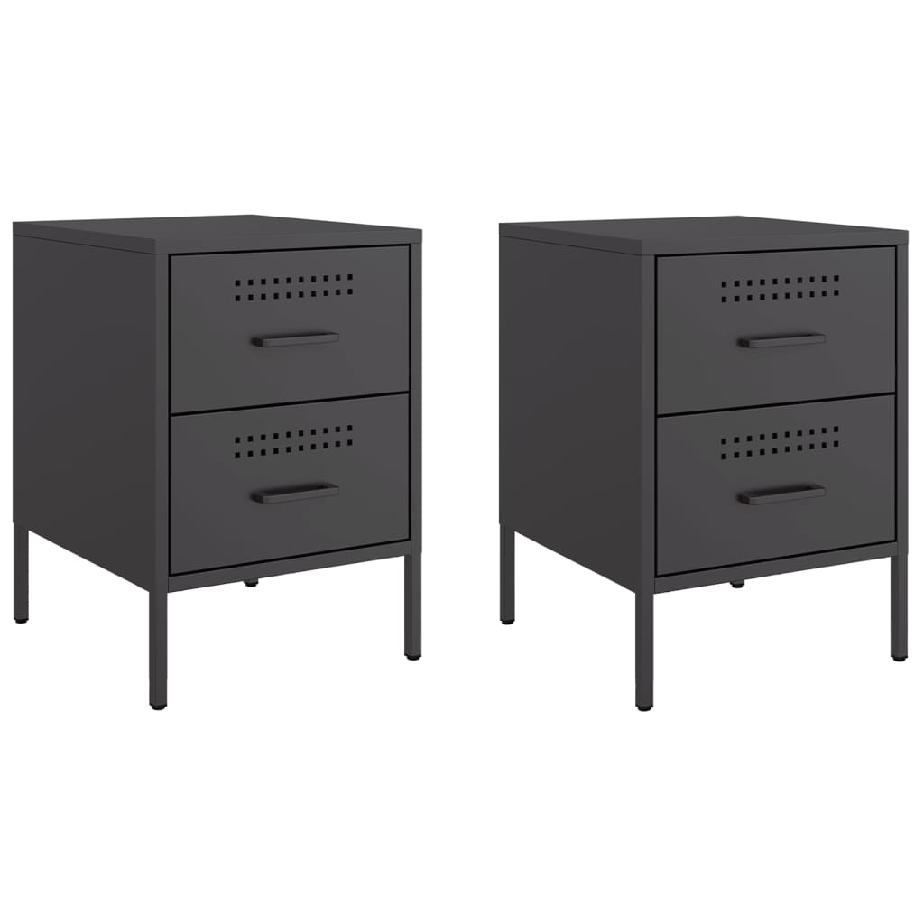 Black Steel Bedside Cabinets 2pcs 36x39x50.5 cm Elegant & Durable