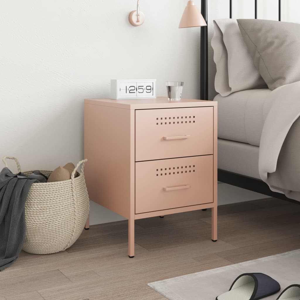 Pink Steel Bedside Cabinet - 36x39x50.5 cm - Durable & Stylish