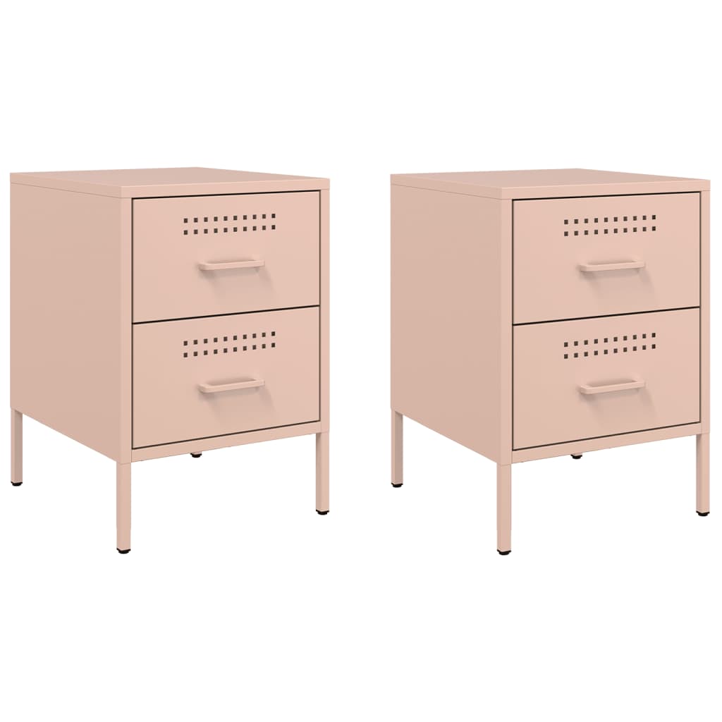 Pink Steel Bedside Cabinets Set of 2 - 36x39x50.5 cm