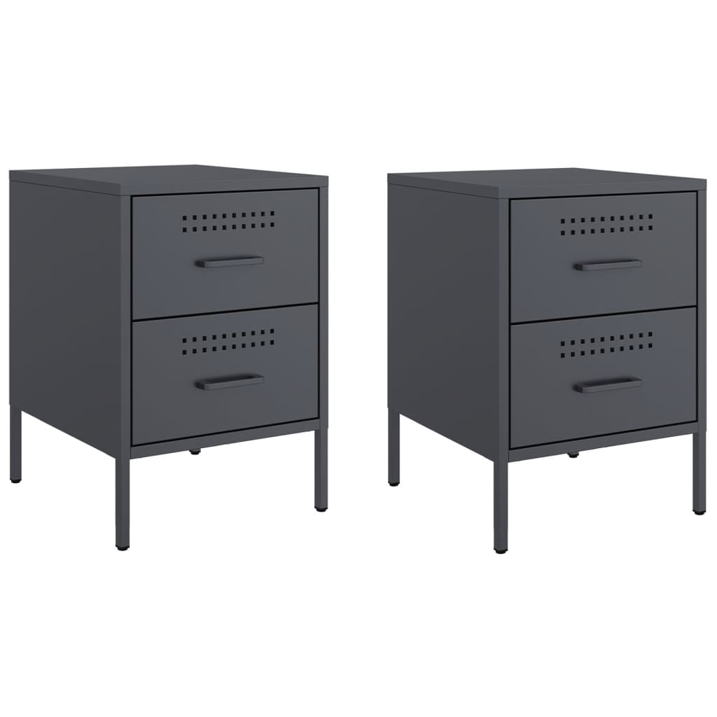 Anthracite Steel Bedside Cabinets Set of 2 - 36x39x50.5 cm