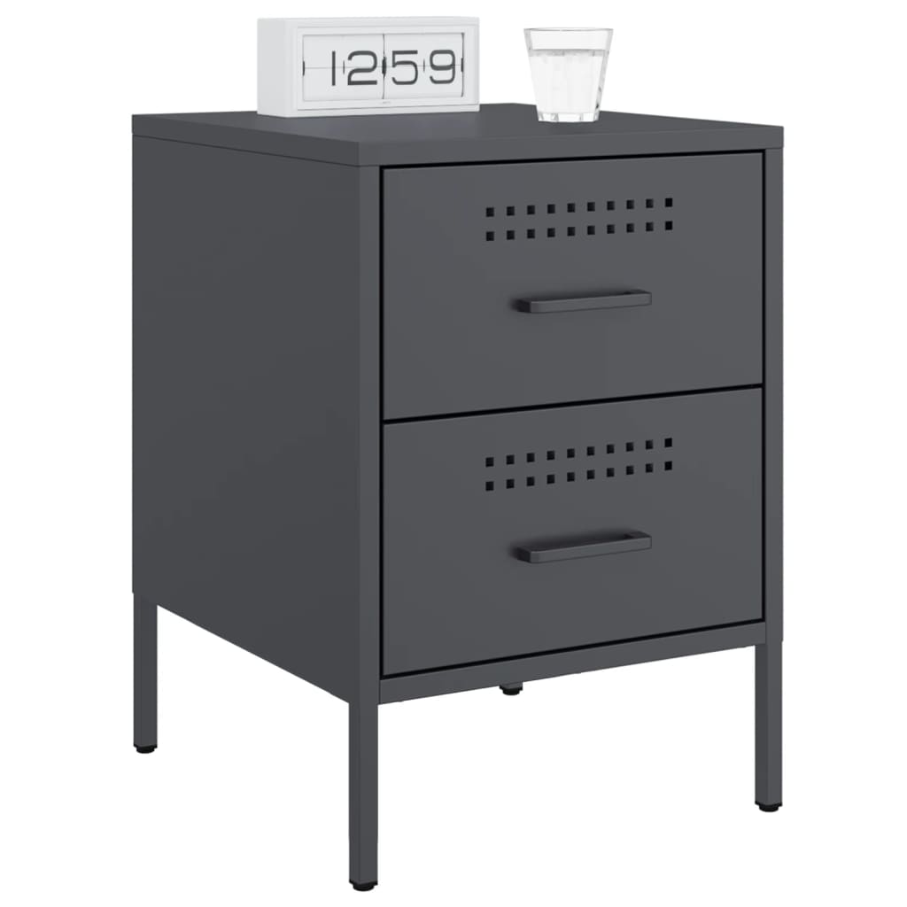 Anthracite Steel Bedside Cabinets Set of 2 - 36x39x50.5 cm