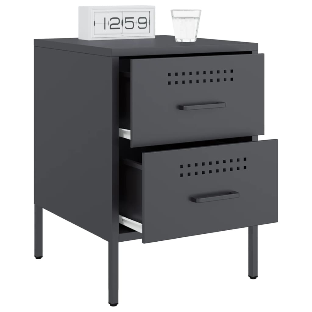 Anthracite Steel Bedside Cabinets Set of 2 - 36x39x50.5 cm