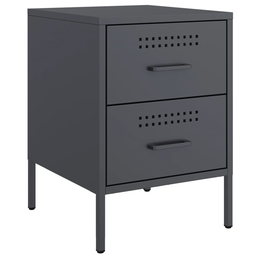 Anthracite Steel Bedside Cabinets Set of 2 - 36x39x50.5 cm