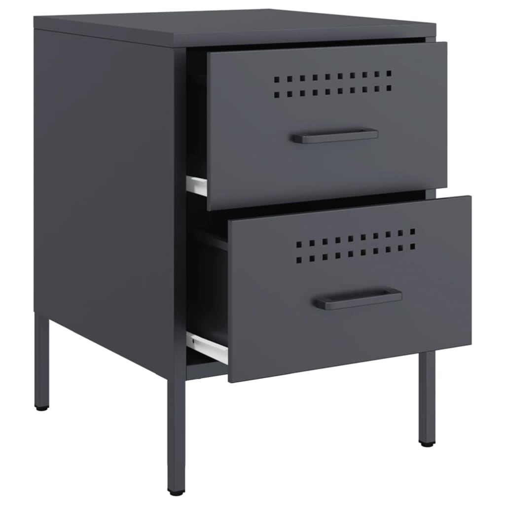 Anthracite Steel Bedside Cabinets Set of 2 - 36x39x50.5 cm