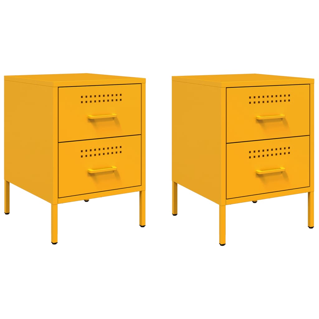 Mustard Yellow Steel Bedside Cabinets 2 Pcs - 36x39x50.5 cm