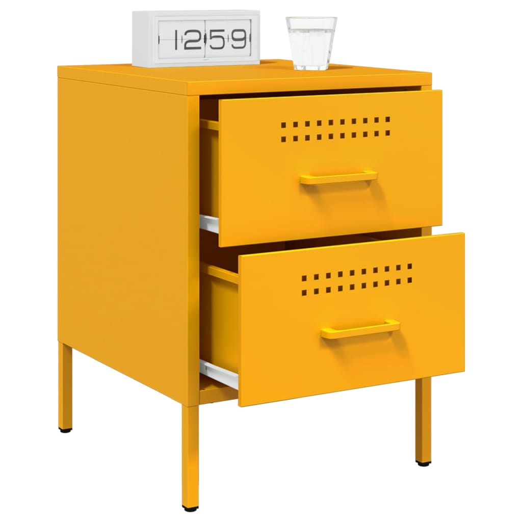 Mustard Yellow Steel Bedside Cabinets 2 Pcs - 36x39x50.5 cm