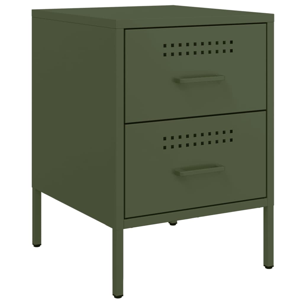 Olive Green Steel Bedside Cabinet - 36x39x50.5 cm