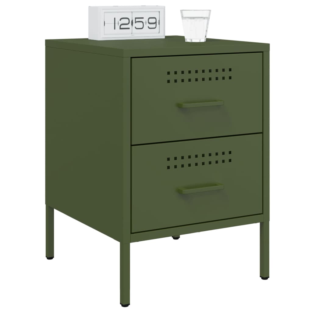 Olive Green Steel Bedside Cabinet - 36x39x50.5 cm