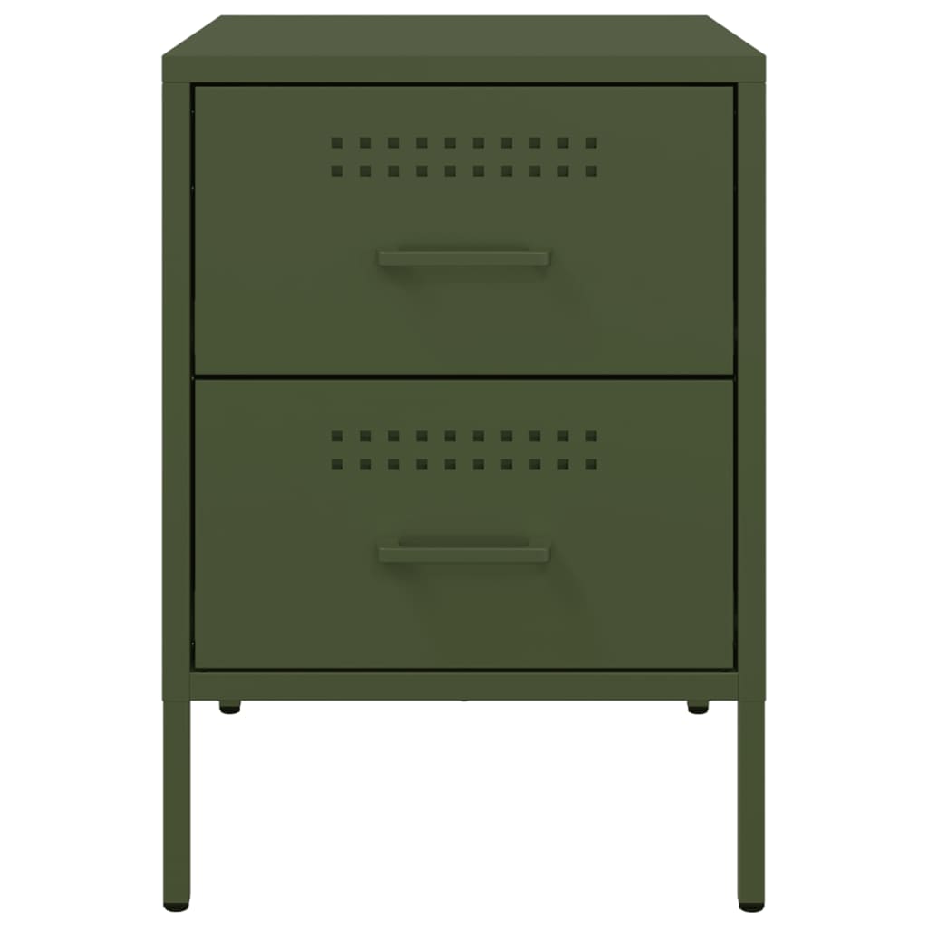 Olive Green Steel Bedside Cabinet - 36x39x50.5 cm