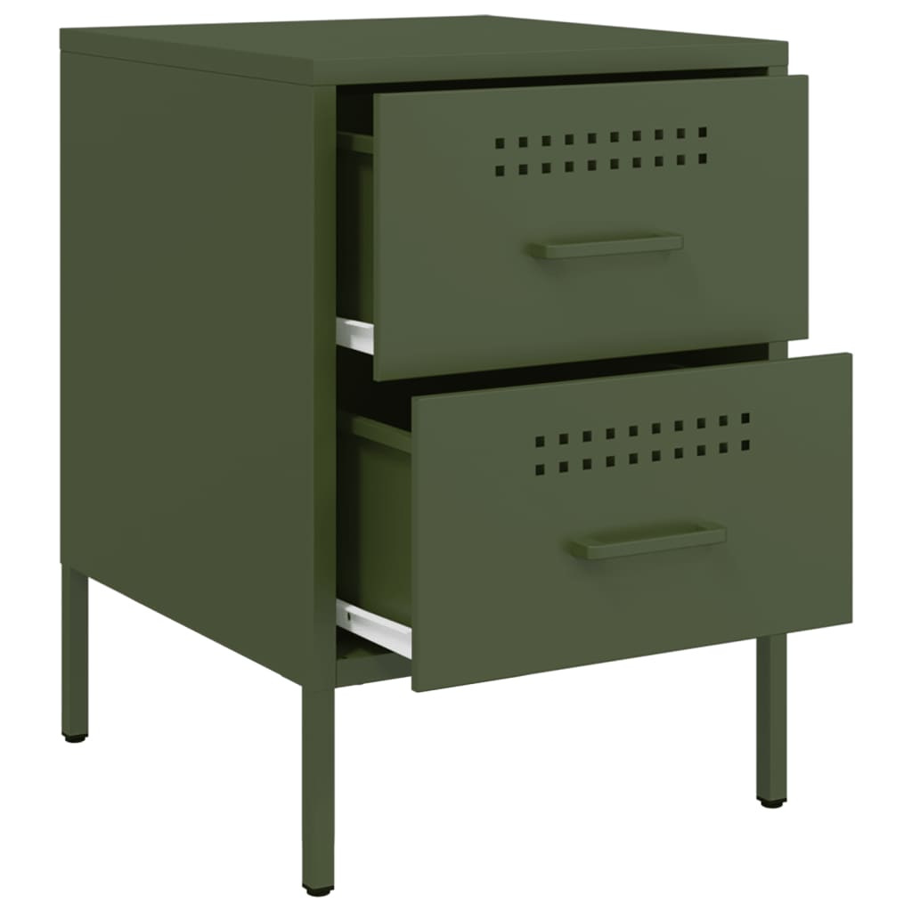 Olive Green Steel Bedside Cabinet - 36x39x50.5 cm