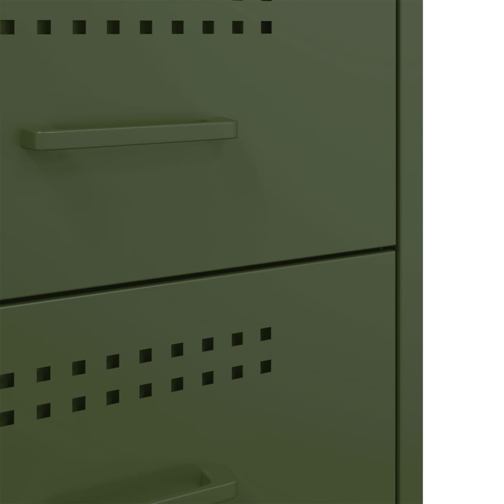 Olive Green Steel Bedside Cabinet - 36x39x50.5 cm
