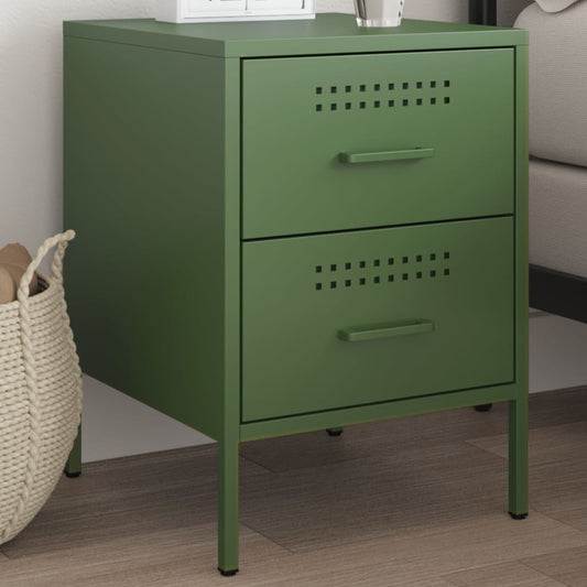 Olive Green Steel Bedside Cabinet - 36x39x50.5 cm