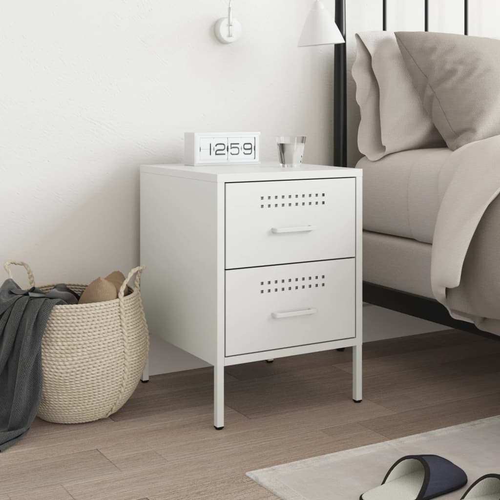 White Steel Bedside Cabinet 36x39x50.5 cm - Modern Design