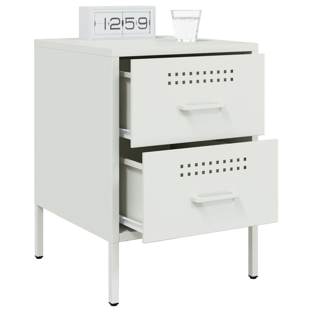 White Steel Bedside Cabinet 36x39x50.5 cm - Modern Design