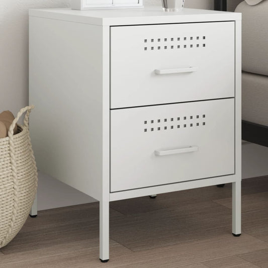 White Steel Bedside Cabinet 36x39x50.5 cm - Modern Design