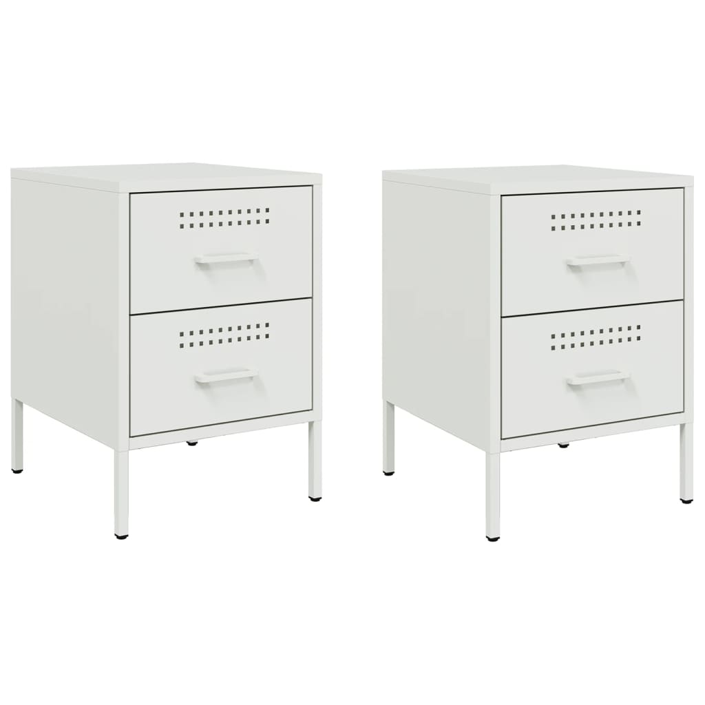 White Steel Bedside Cabinets 2 pcs - Compact 36x39x50.5 cm