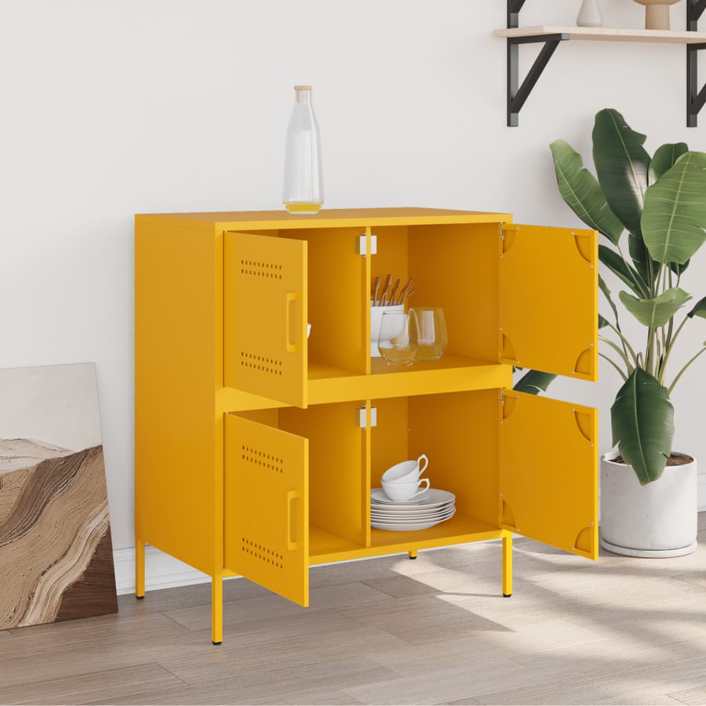 Mustard Yellow Steel Sideboard - 68x39x79 cm Stylish Storage Solution
