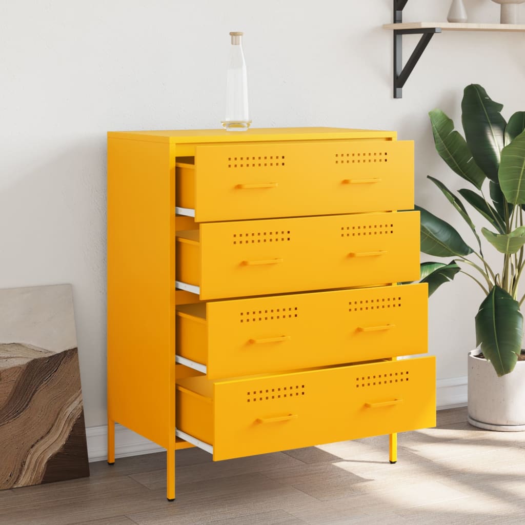 Mustard Yellow Steel Sideboard 68x39x89 cm - Stylish & Durable