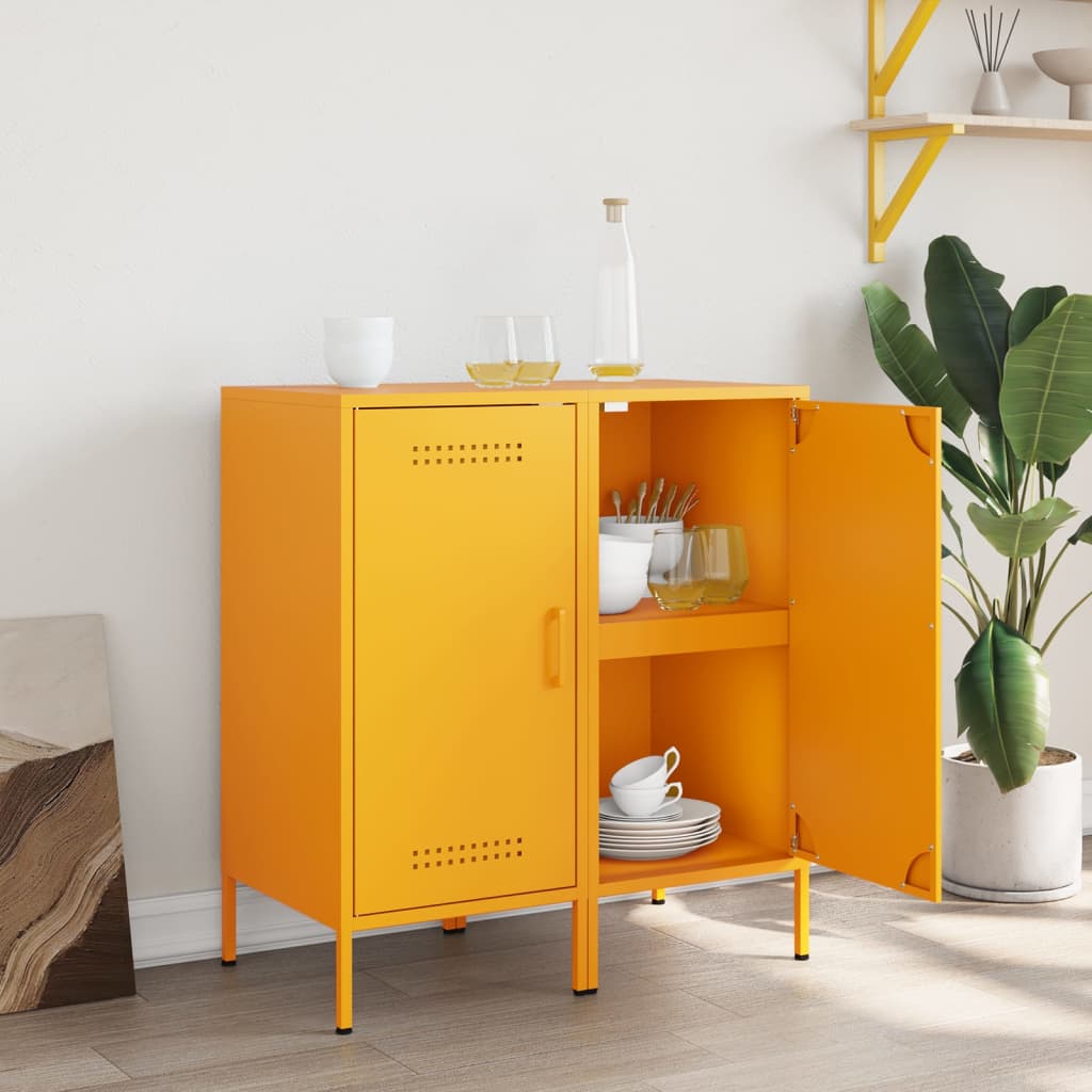 Mustard Yellow Steel Sideboards 2 Pcs - Modern 36x39x79 cm