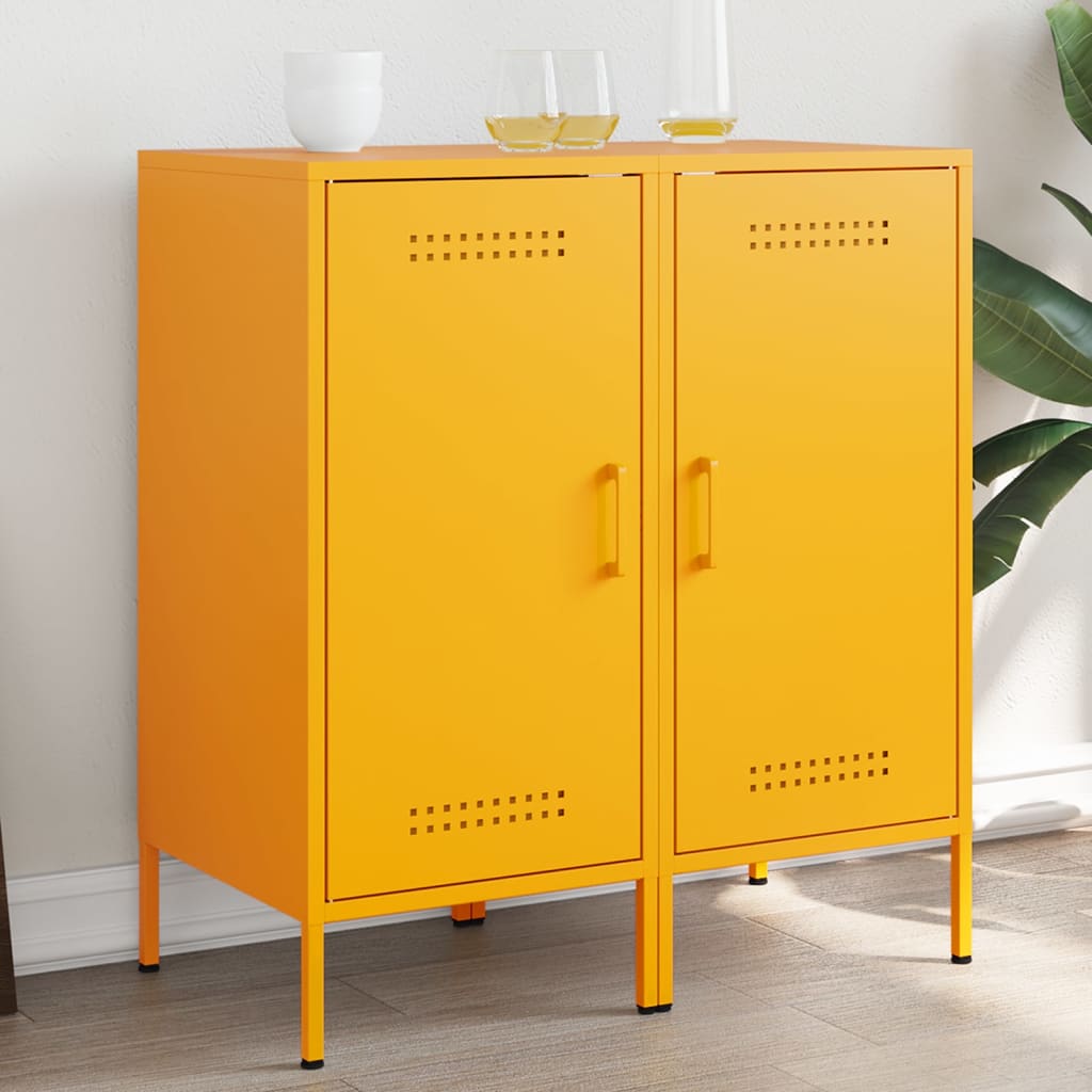 Mustard Yellow Steel Sideboards 2 Pcs - Modern 36x39x79 cm