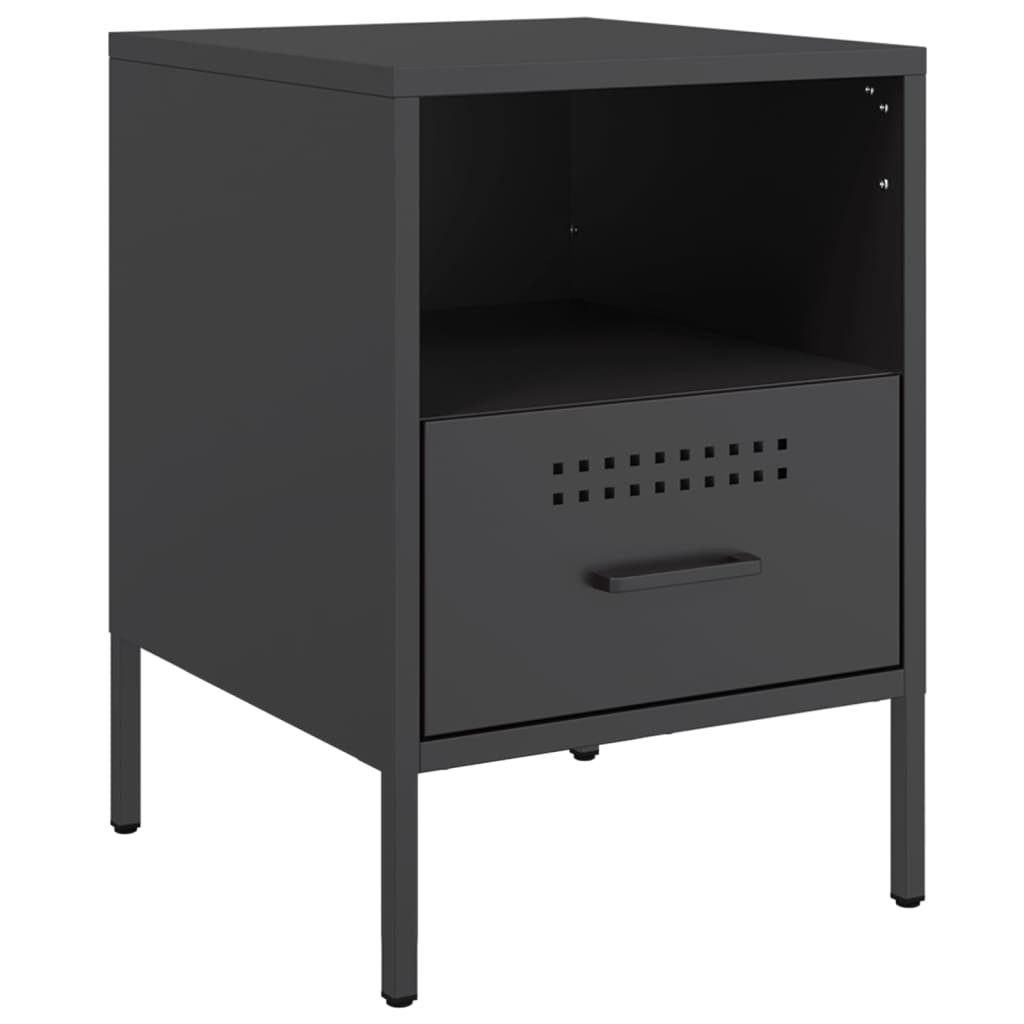 Sleek Black Steel Bedside Cabinet 36x39x50.5 cm