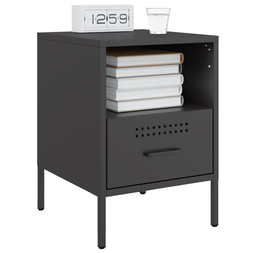 Sleek Black Steel Bedside Cabinet 36x39x50.5 cm