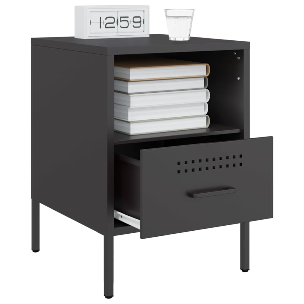 Sleek Black Steel Bedside Cabinet 36x39x50.5 cm