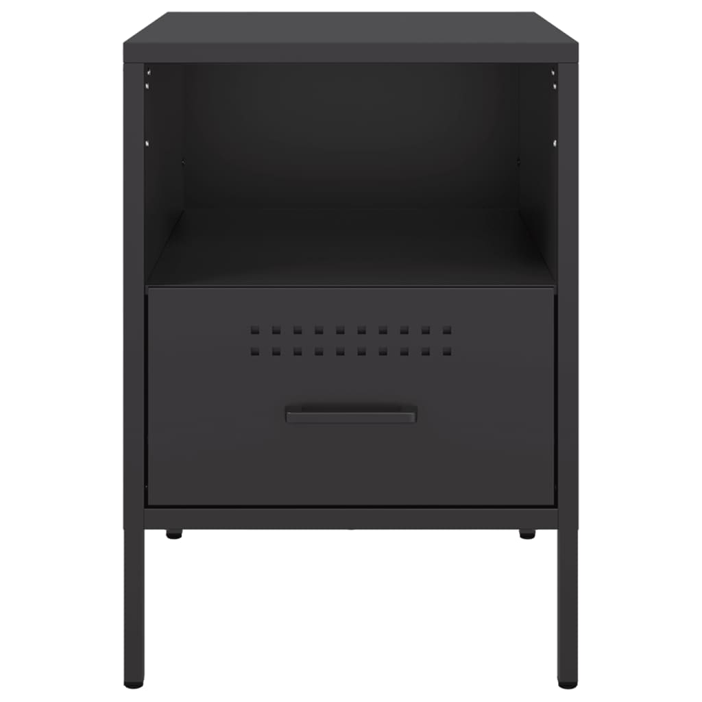 Sleek Black Steel Bedside Cabinet 36x39x50.5 cm