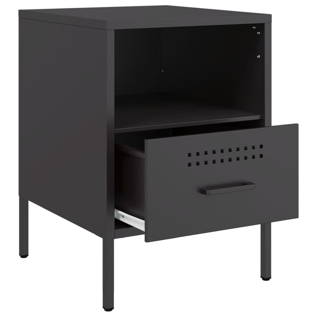 Sleek Black Steel Bedside Cabinet 36x39x50.5 cm