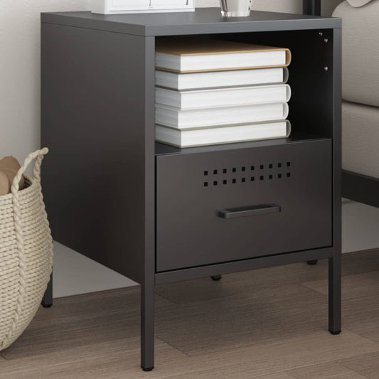 Sleek Black Steel Bedside Cabinet 36x39x50.5 cm