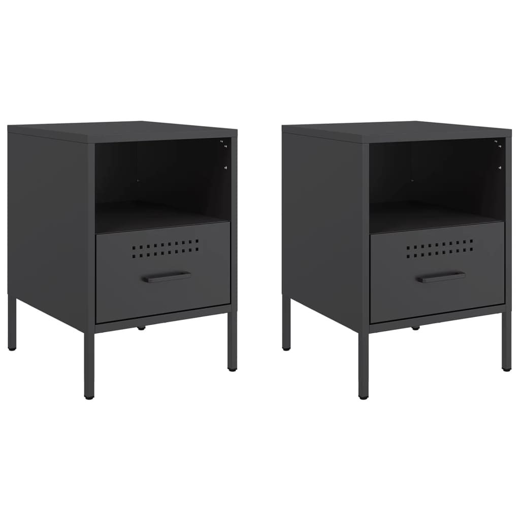 Black Steel Bedside Cabinets Set of 2 - 36x39x50.5 cm