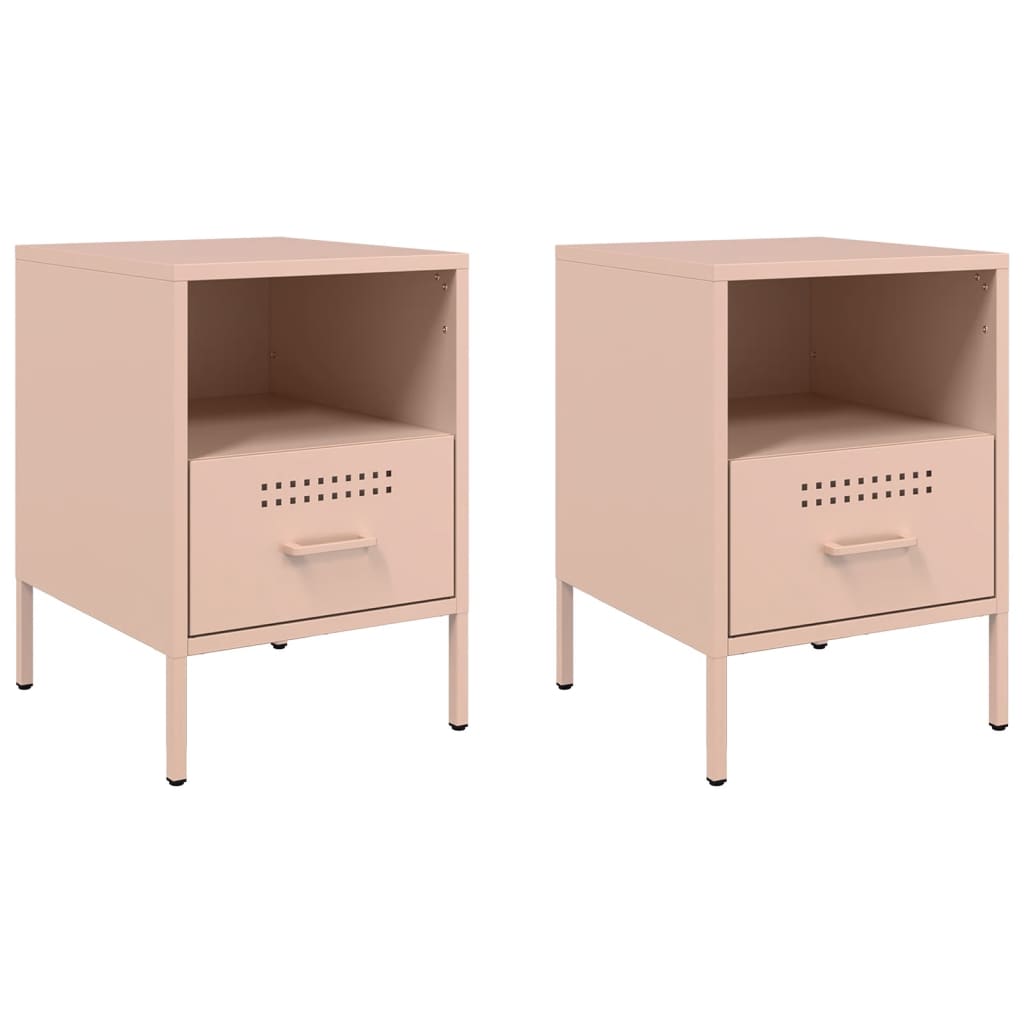 Pink Steel Bedside Cabinets Set of 2 - 36x39x50.5 cm