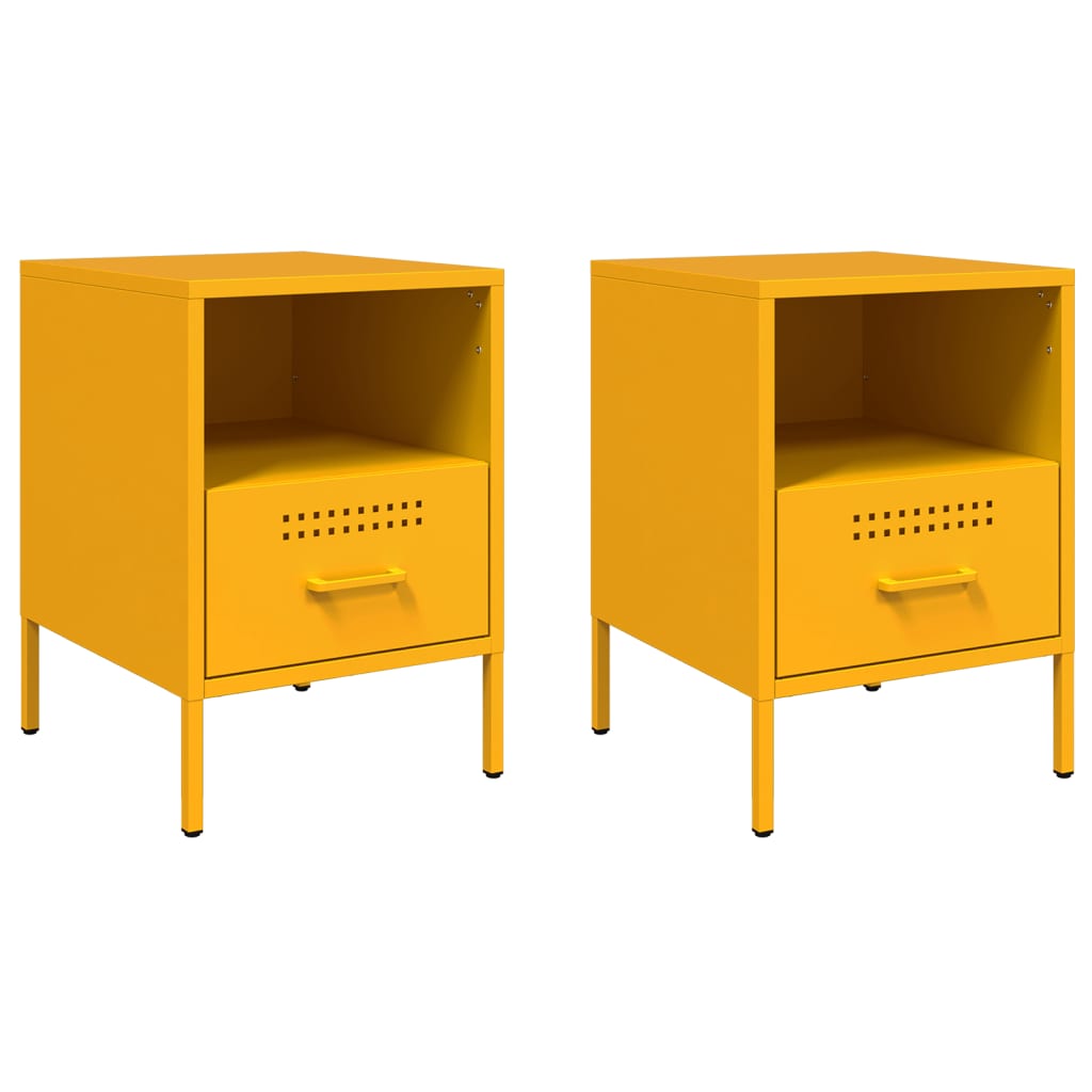 Mustard Yellow Steel Bedside Cabinets 2 pcs, 36x39x50.5 cm