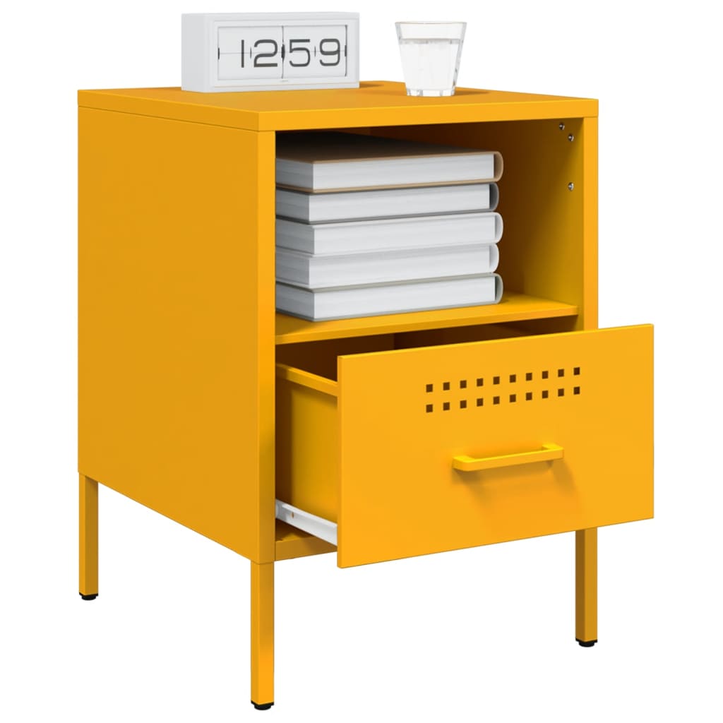 Mustard Yellow Steel Bedside Cabinets 2 pcs, 36x39x50.5 cm