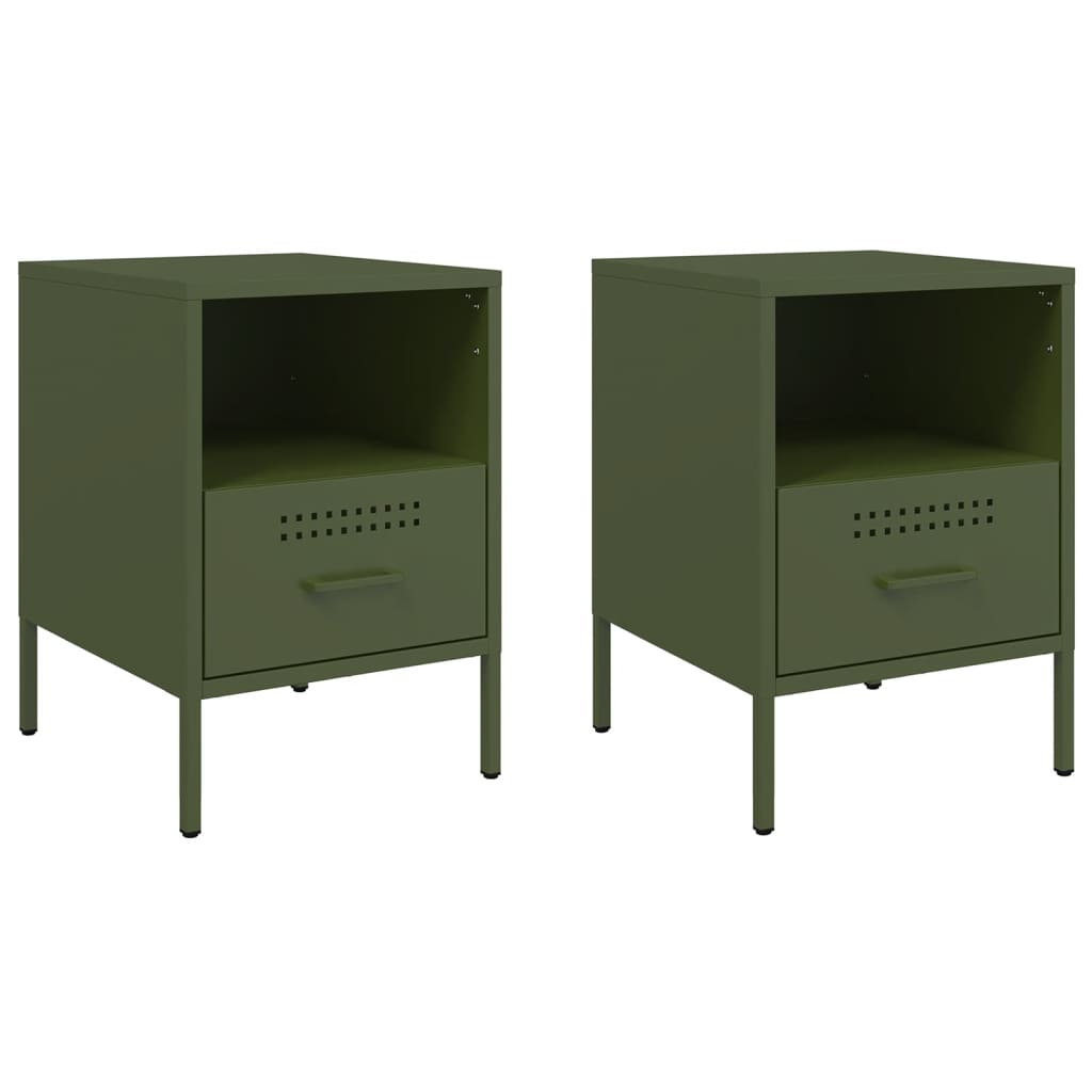 Olive Green Steel Bedside Cabinets 2 pcs, 36x39x50.5 cm