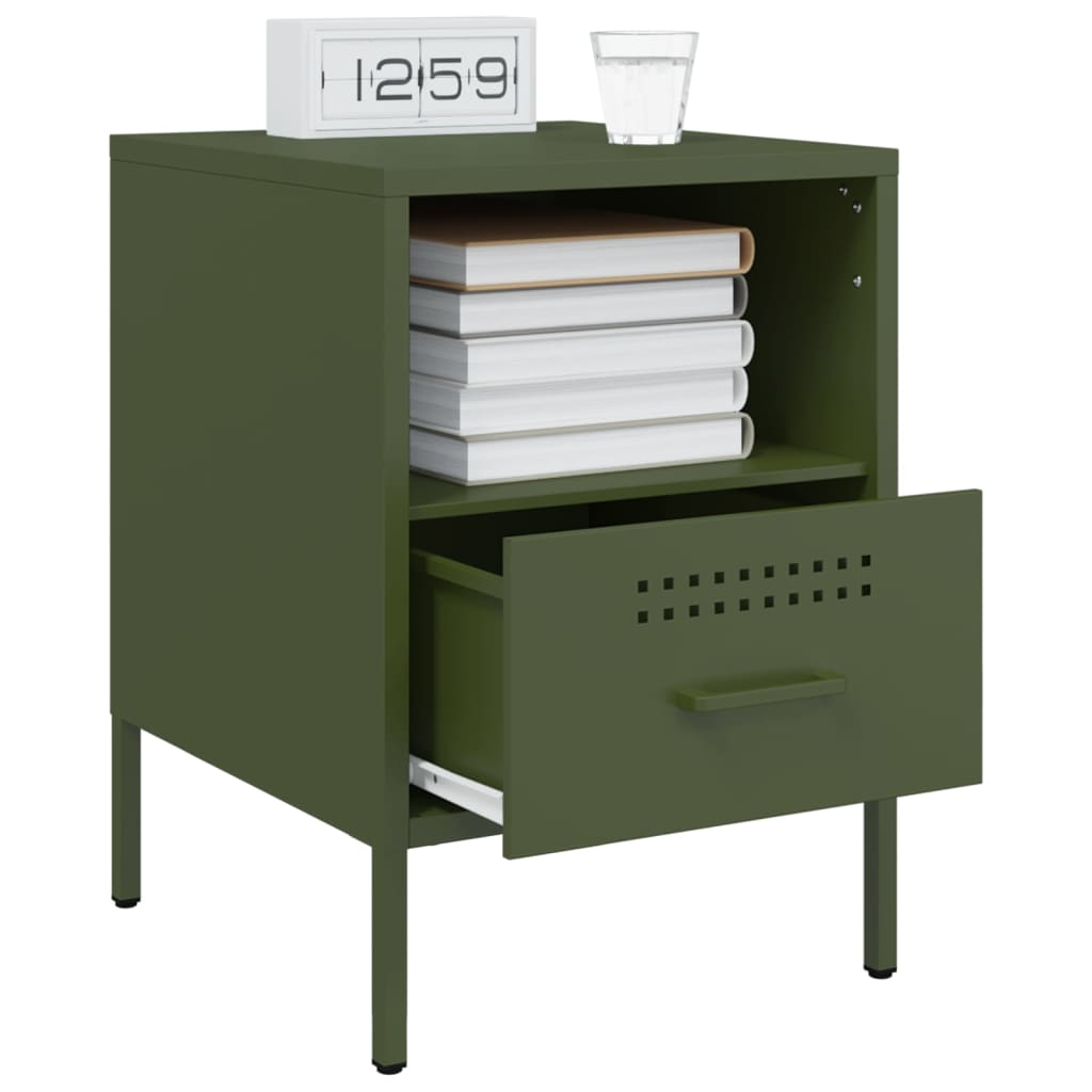 Olive Green Steel Bedside Cabinets 2 pcs, 36x39x50.5 cm