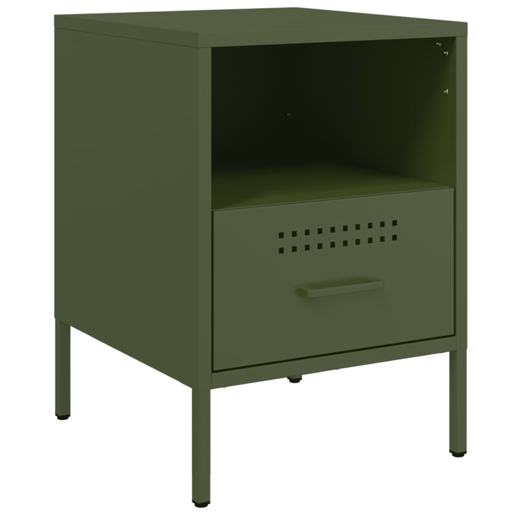 Olive Green Steel Bedside Cabinets 2 pcs, 36x39x50.5 cm