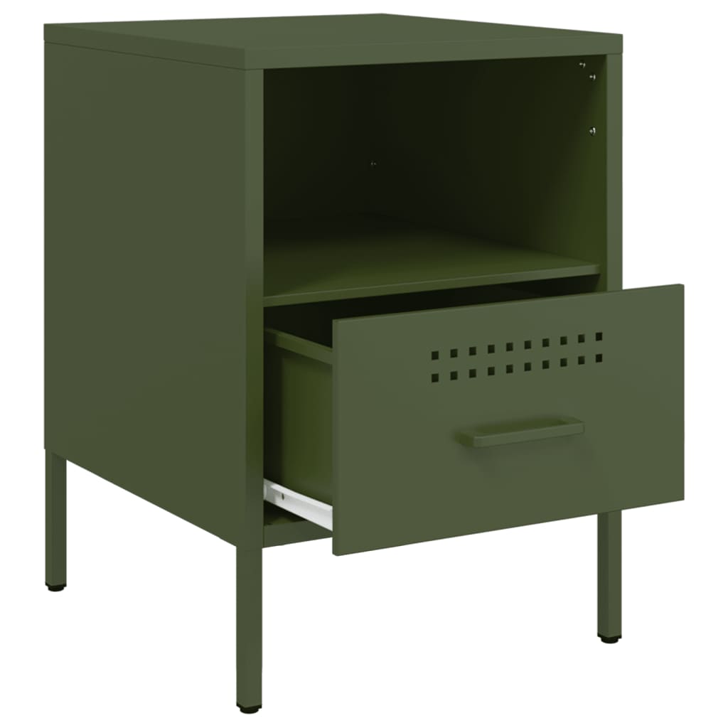 Olive Green Steel Bedside Cabinets 2 pcs, 36x39x50.5 cm